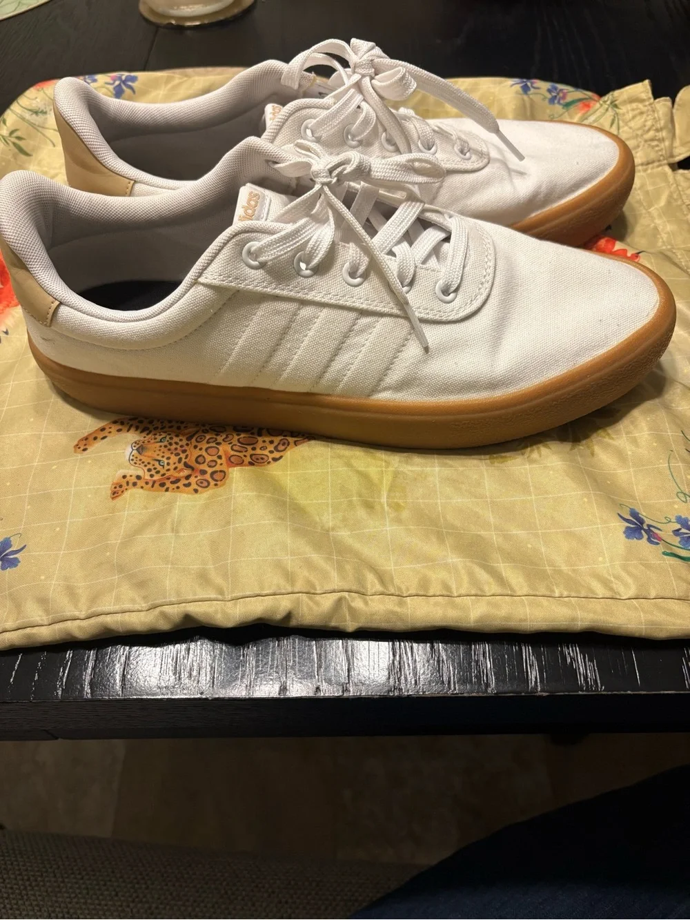 adidas White Canvas Sneakers with Gum Outsole and Gold Heel Tab